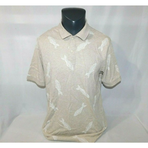 Chaps Mens L Light Brown Beige Fishbone Pattern Polo Shirt Short sleeve . - Picture 8 of 8